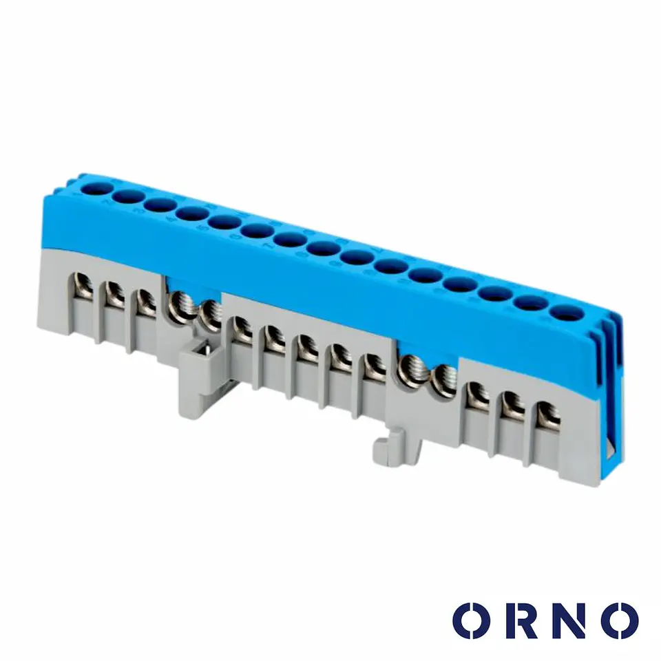 Barramento Neutro Isolado 15 Vias P/ Calha DIN Azul ORNO 1