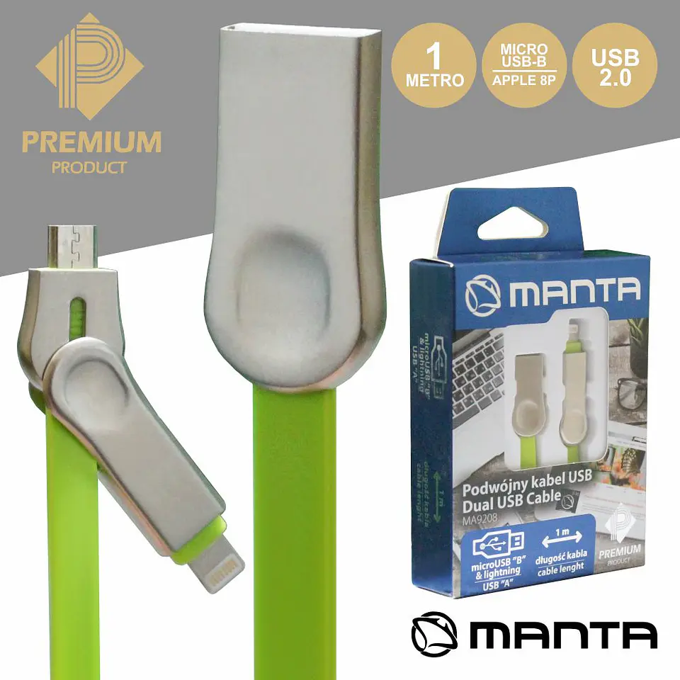 CABO USB-A 2.0 MACHO / MICRO USB-B E APPLE 8P 1M PREMIUM 1