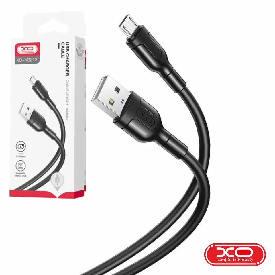 Cabo USB-A 2.0 Macho / Micro-USB 2.1A Preto 1m XO 1