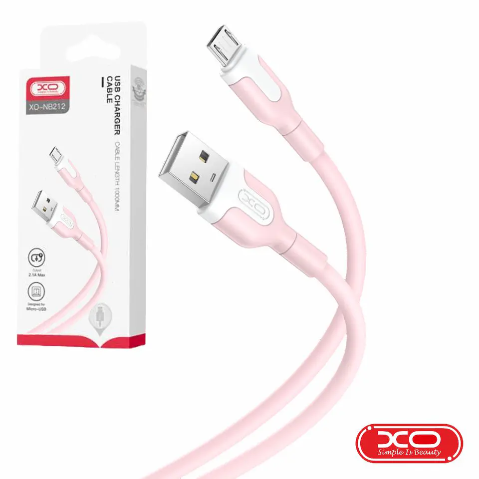 Cabo USB-A 2.0 Macho / Micro-USB 2.1A Rosa 1m XO 1