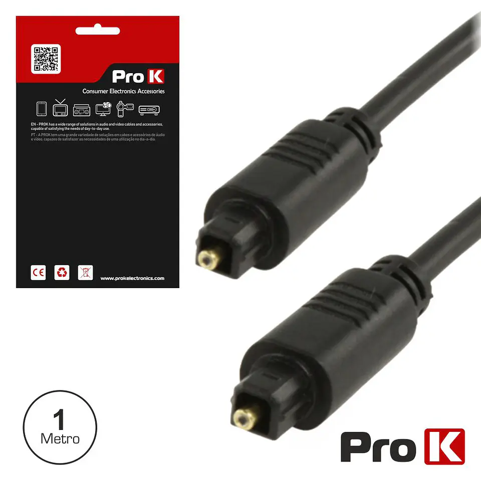 CABO FIBRA ÓPTICA TOSLINK-TOSLINK 1M PRETO PROK 1