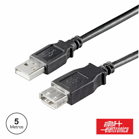 CABO USB-A 2.0 MACHO / USB-A FÊMEA 5M PRETO POLYBAG