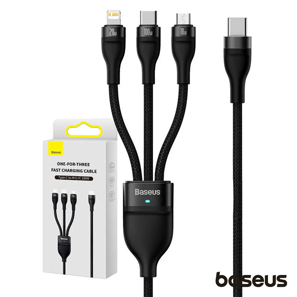 Cabo USB-C p/ MicroUSB/USB-COMLightning Macho 1.5M 100W 1