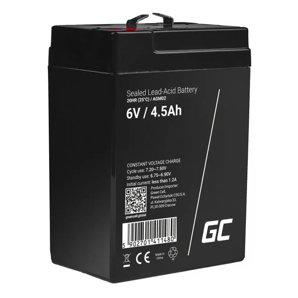 Bateria Chumbo Gel AGM 6V 4.5A GREEN CELL 1