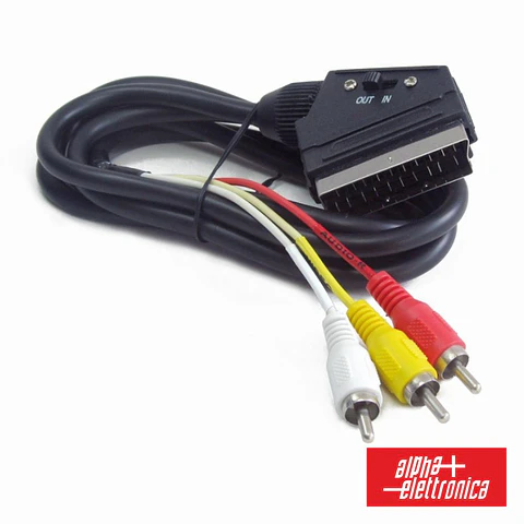 Cabo Scart Macho P/ 3 RCA Macho Vídeo+Áudio COMComutador 1.5M