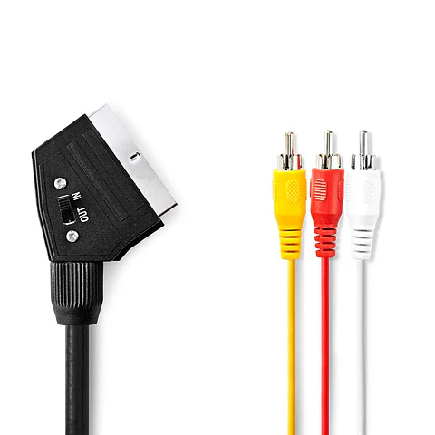 Cabo Scart Macho / 3RCA 1vídeo-2audio Comutador 1m