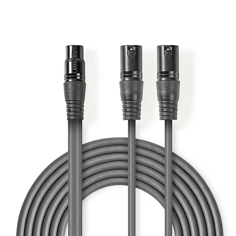 Cabo 2x XLR 3P Macho /  XLR 3P Fêmea 1.5m Cinzento