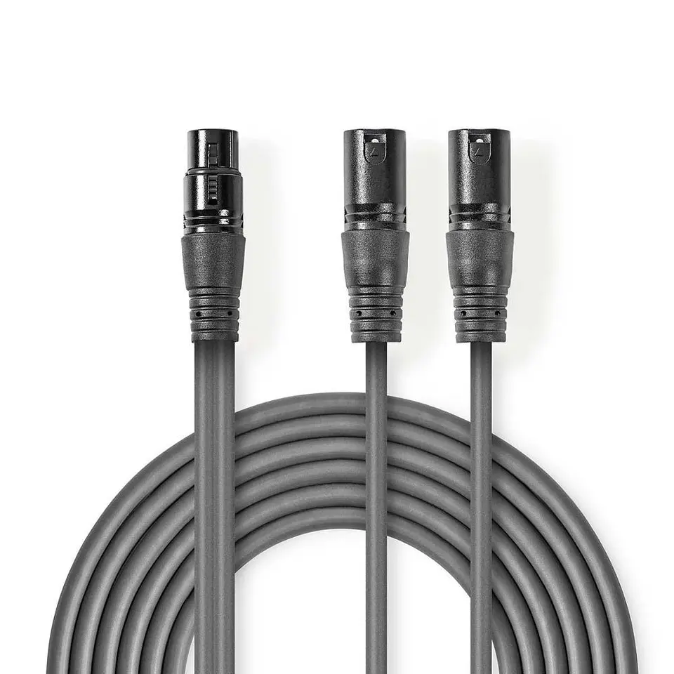 Cabo 2x XLR 3P Macho /  XLR 3P Fêmea 1.5m Cinzento 1