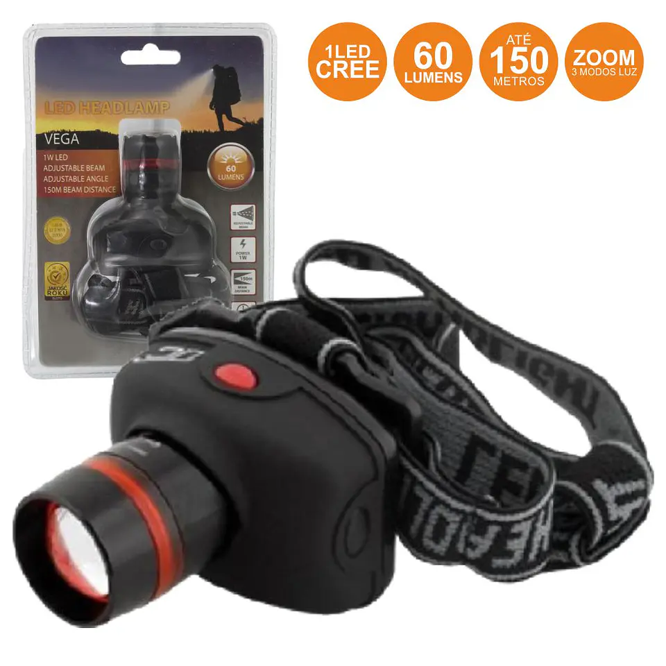 LANTERNA DE CABEÇA 1 LED 60LM ZOOM 1