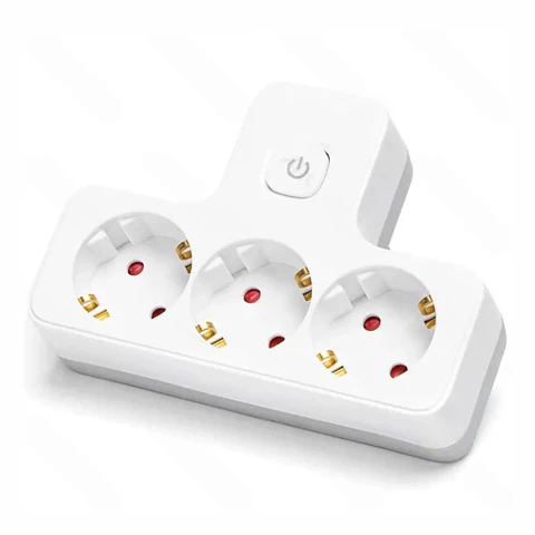 Ficha Elétrica Adaptadora 3x Schuko COM Interruptor