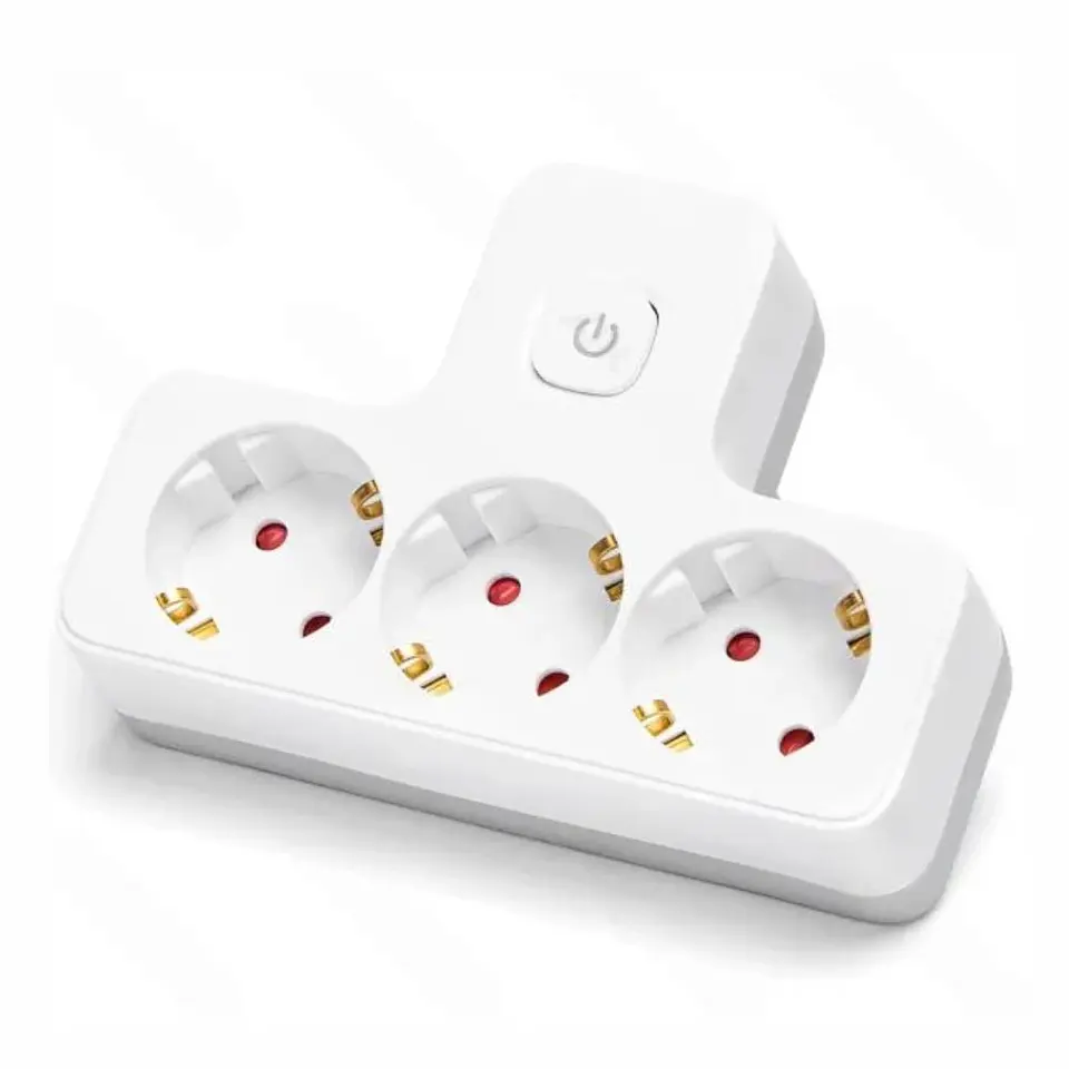 Ficha Elétrica Adaptadora 3x Schuko COM Interruptor 1