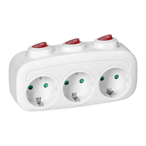 Ficha Elétrica Adaptadora 3x Schuko COM Interruptores VIRONE