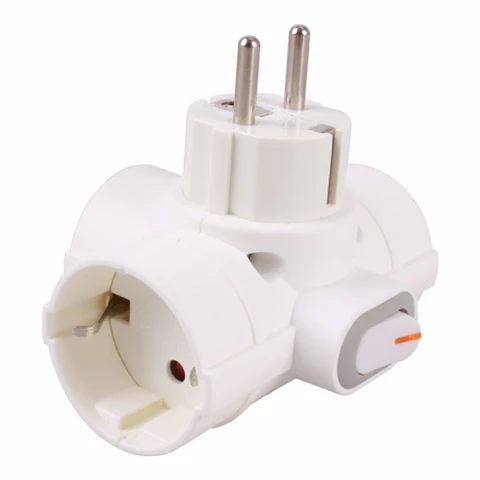 Ficha Elétrica Adaptadora 3x Schuko COM Interruptor