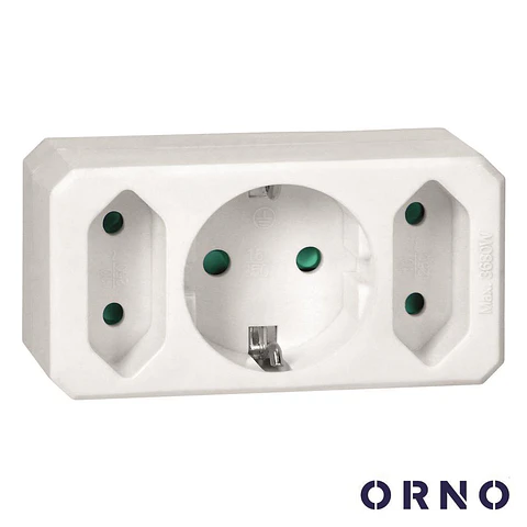 Ficha Elétrica Adaptadora 1x Schuko 2x AC Plana ORNO
