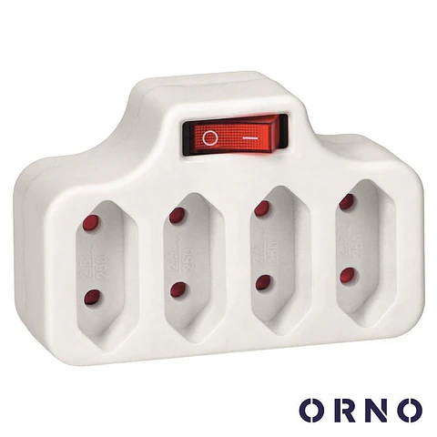 Ficha Elétrica Adaptadora 4x AC Plana COM Interruptor ORNO