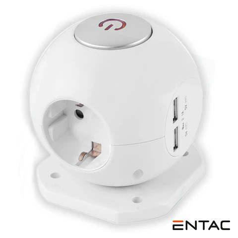 Tomada Elétrica Globo COM 3 Saídas 2x USB 2.1A Branco ENTAC