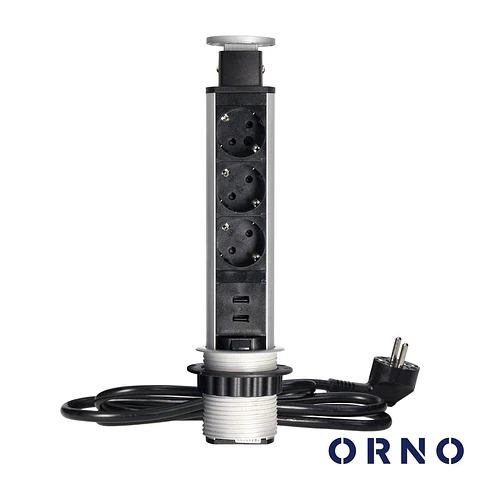 Tomada Elétrica Encastrar 3x Schuko 2x USB-A Preta ORNO