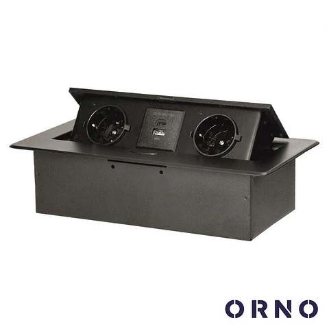 Tomada Elétrica Encastrar 2x Schuko 2x USB Preta ORNO