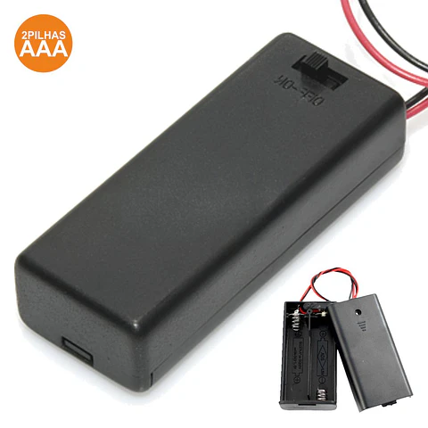 SUPORTE P/ 2 PILHAS AAA COM TAMPA E INTERRUPTOR