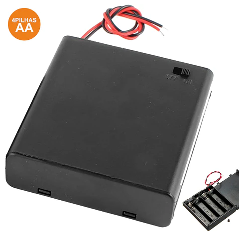 SUPORTE P/ 4 PILHAS AA COM TAMPA E INTERRUPTOR
