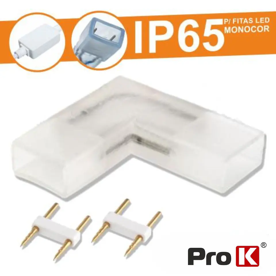 UNIÃO BORRACHA P/ FITA LEDS 2P MONOCOR IP65 90º PROK 1