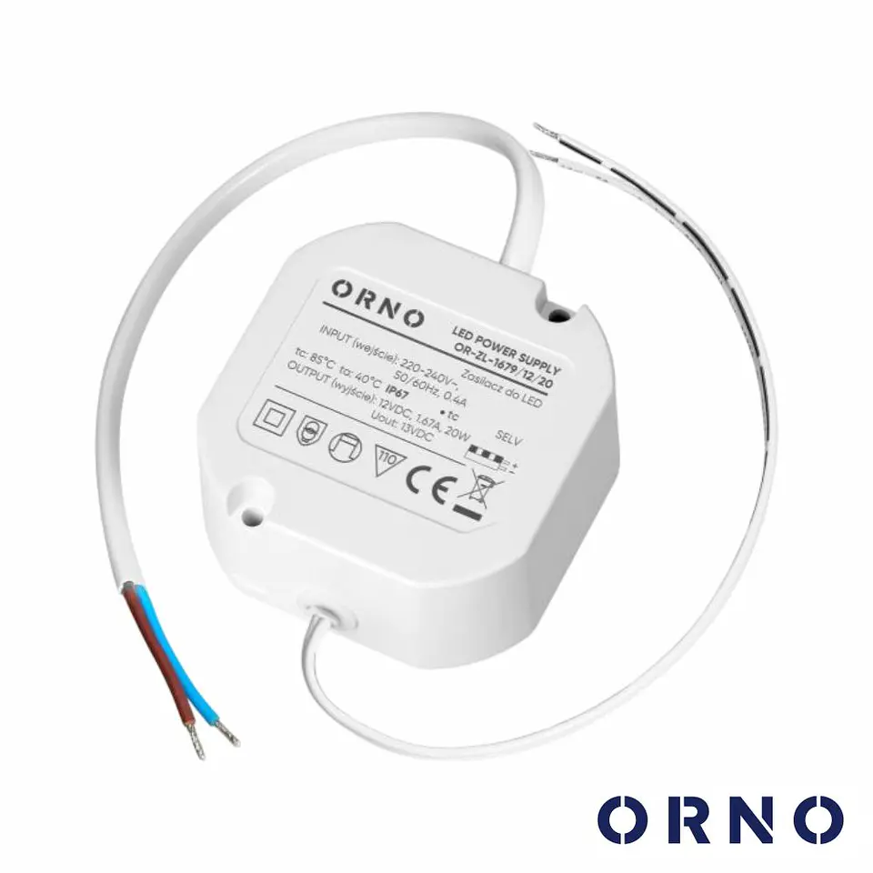 Fonte De Alimentação Embutir P/ Fitas LED 12V 20W 1,67A ORNO 1
