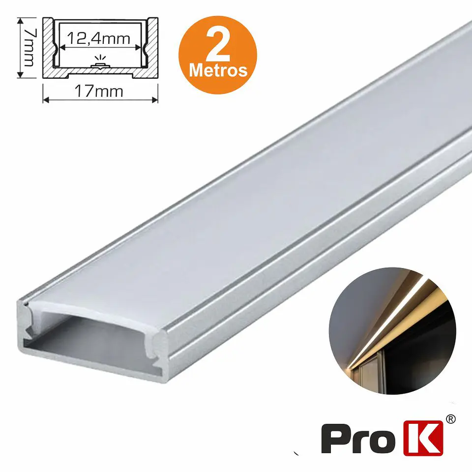 PERFIL DE ALUMÍNIO P/ FITA LEDS 2M PROK 1