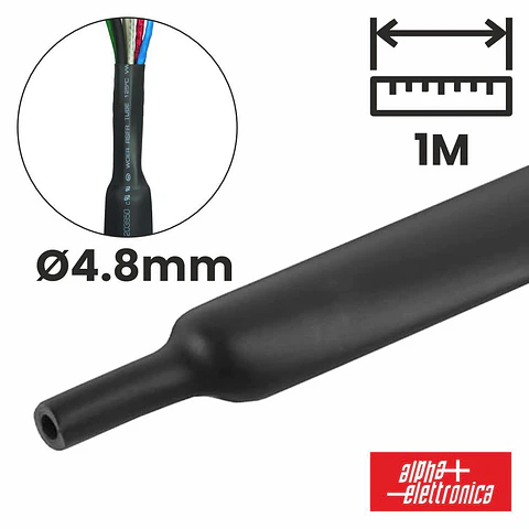 Tubo Manga Termoretráctil 4.8mm 1m Preto ALPHA