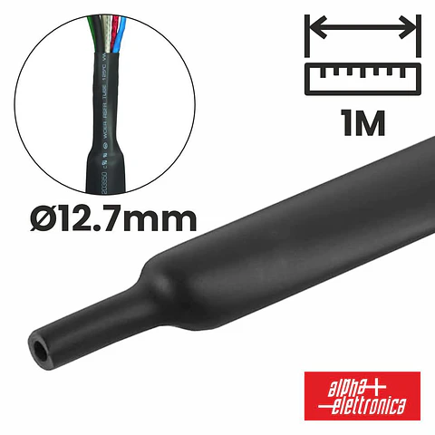 Tubo Manga Termoretráctil 12.7mm 1m Preto ALPHA