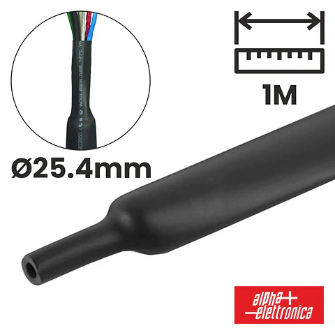 Tubo Manga Termoretráctil 25.4mm 1m Preto ALPHA