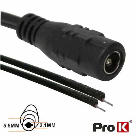 FICHA ALIMENTAÇÃO DC MACHO 5.5X2.1MM 12MM COM CABO PROK
