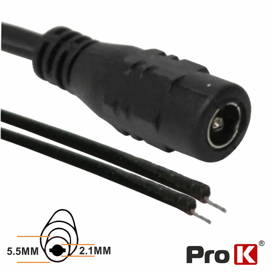FICHA ALIMENTAÇÃO DC MACHO 5.5X2.1MM 12MM COM CABO PROK 1