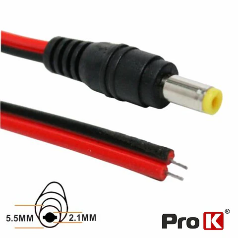 FICHA ALIMENTAÇÃO DC FÊMEA 5.5X2.1MM 12MM COM CABO PROK