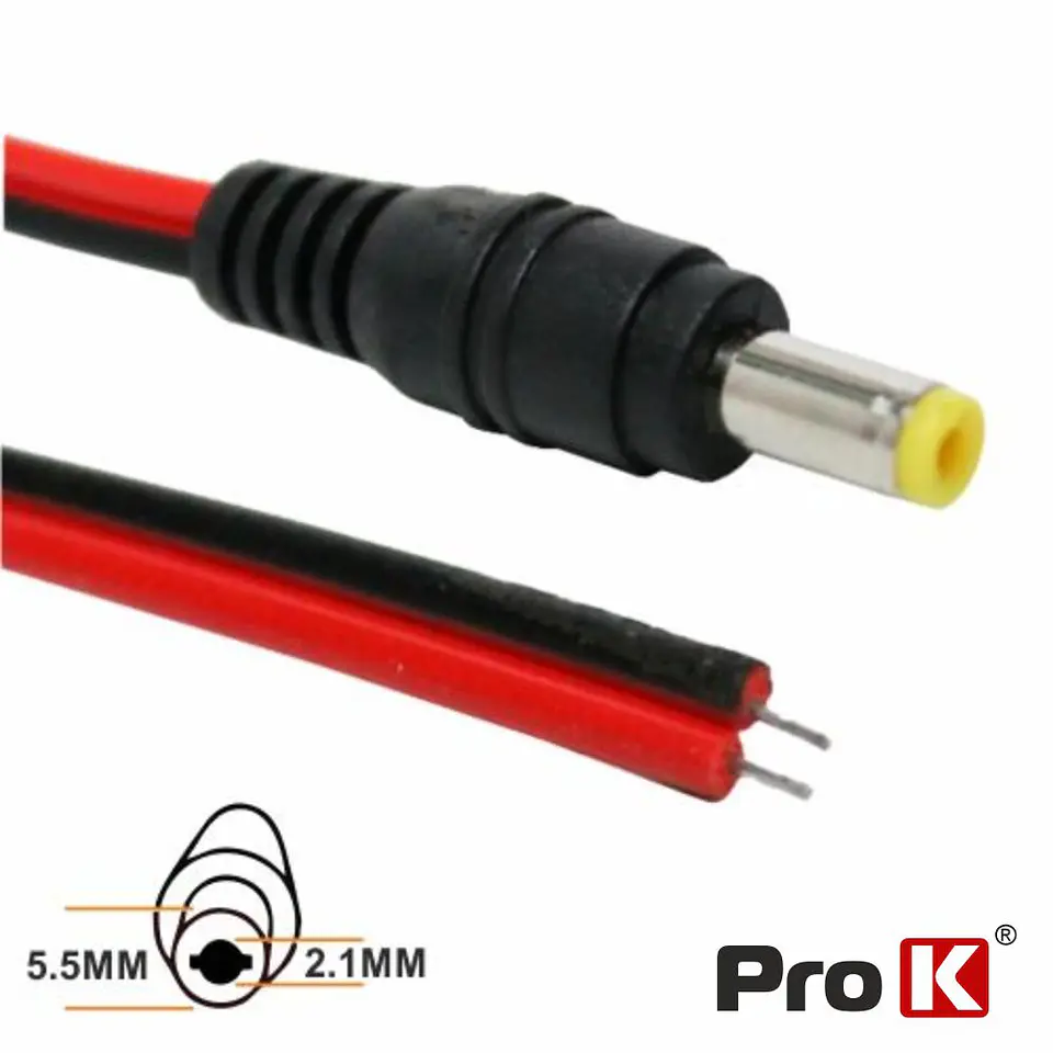 FICHA ALIMENTAÇÃO DC FÊMEA 5.5X2.1MM 12MM COM CABO PROK 1
