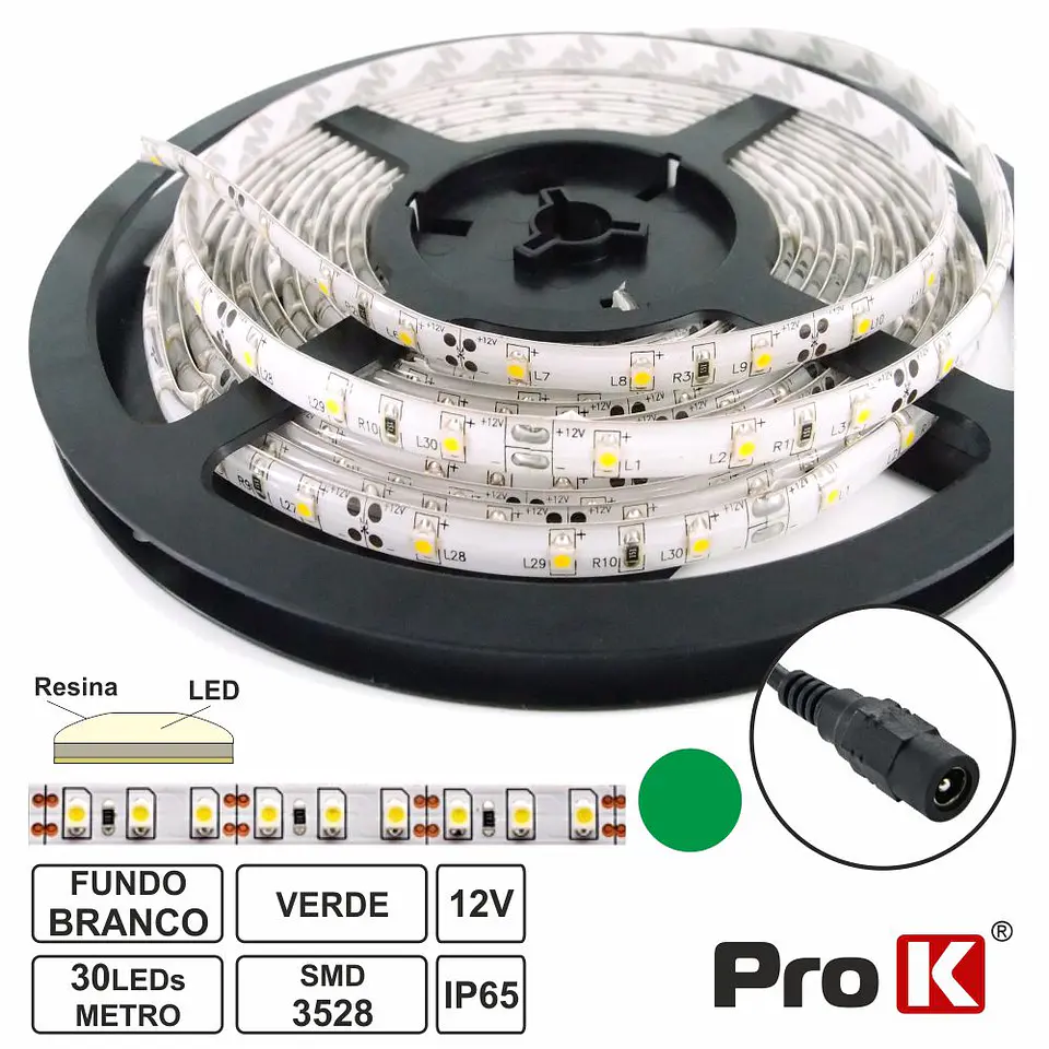 FITA 150 LEDS 3528 IMPERMEÁVEL VERDE 12V 5M PROK 1