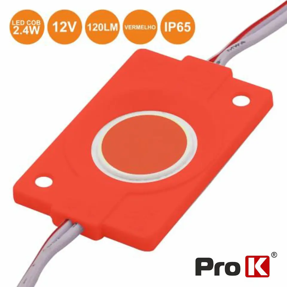 MÓDULO COM 1 LED COB 2.4W VERMELHO 120LM 12V IP65 PROK 1