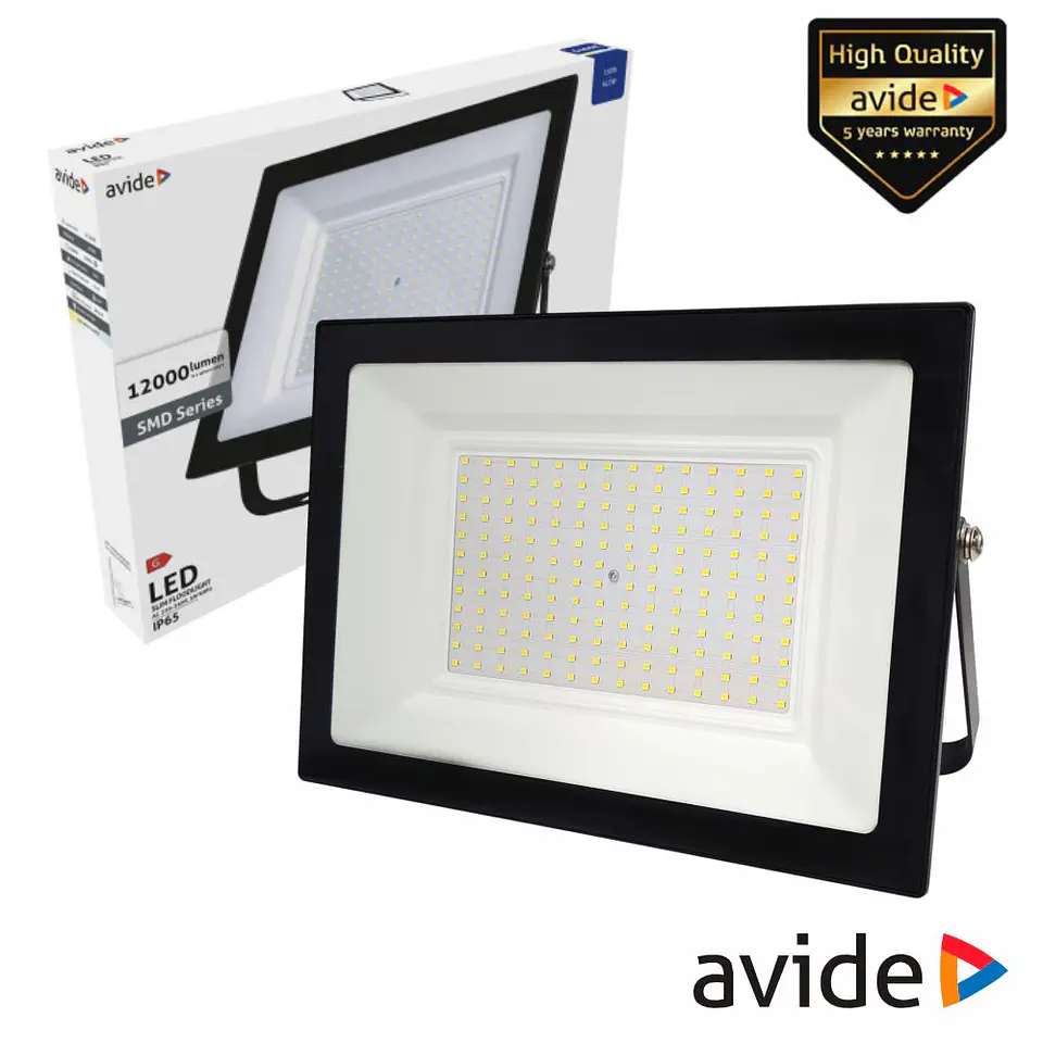 Foco LED 150W 230V 6400K 12000lm Preto IP65 AVIDE 1