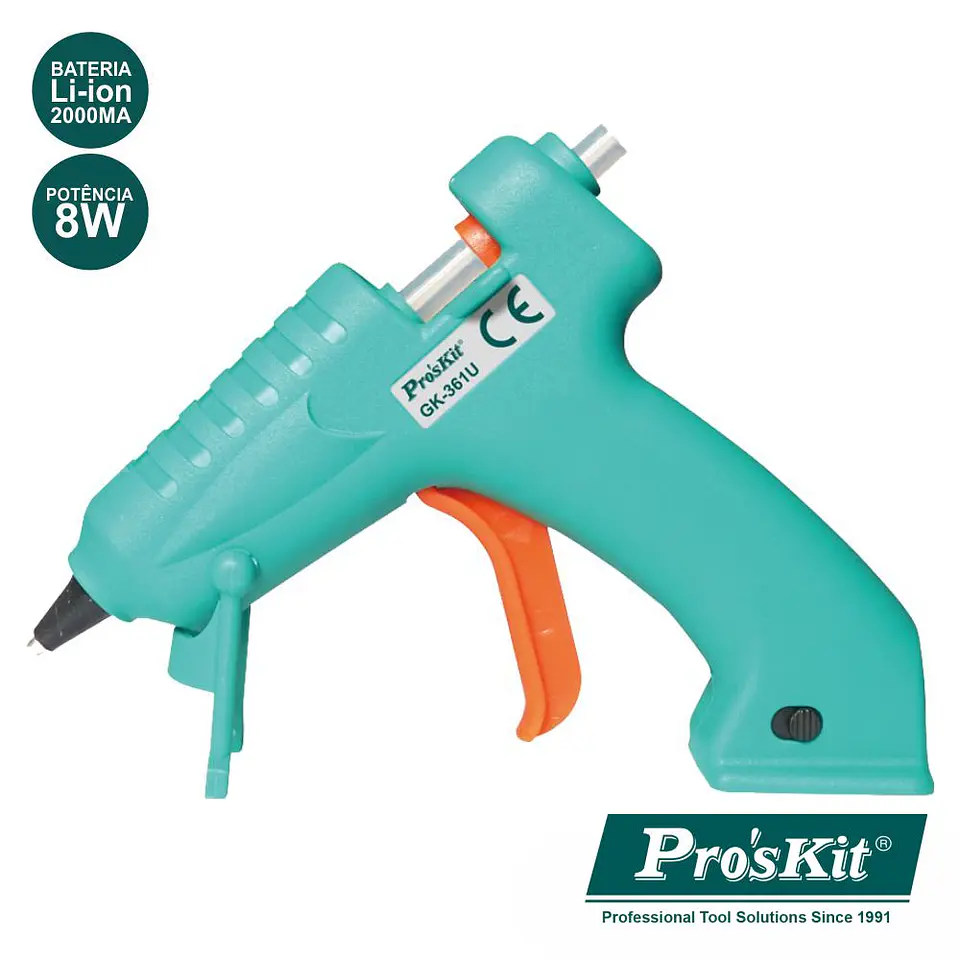 PISTOLA DE COLA QUENTE 8W COM BATERIA PROSKIT 1