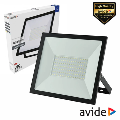 Foco LED 100W 230V 6400K 8000lm Preto IP65 AVIDE
