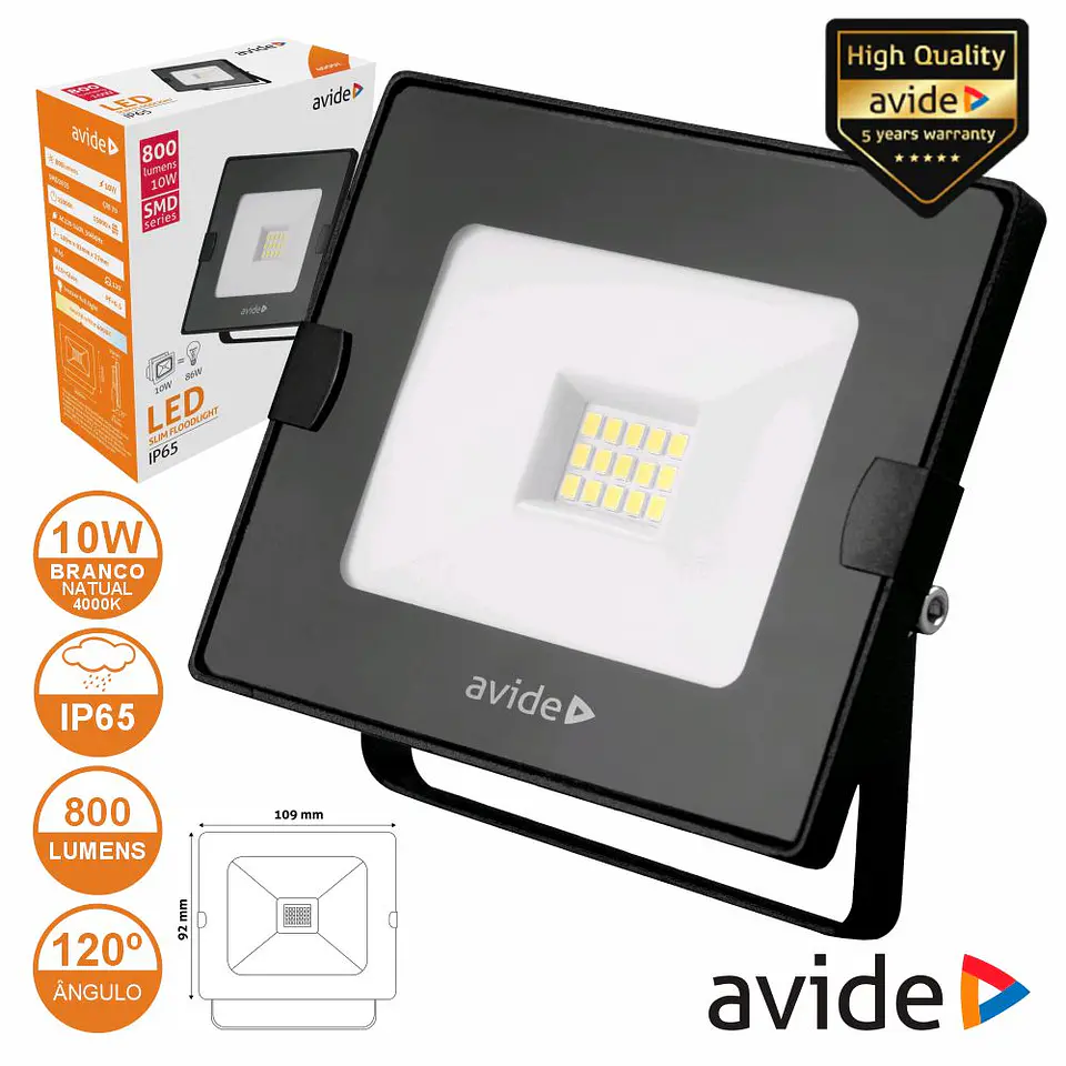 FOCO LED 10W 230V 4000K 800LM PRETO IP65 AVIDE 1