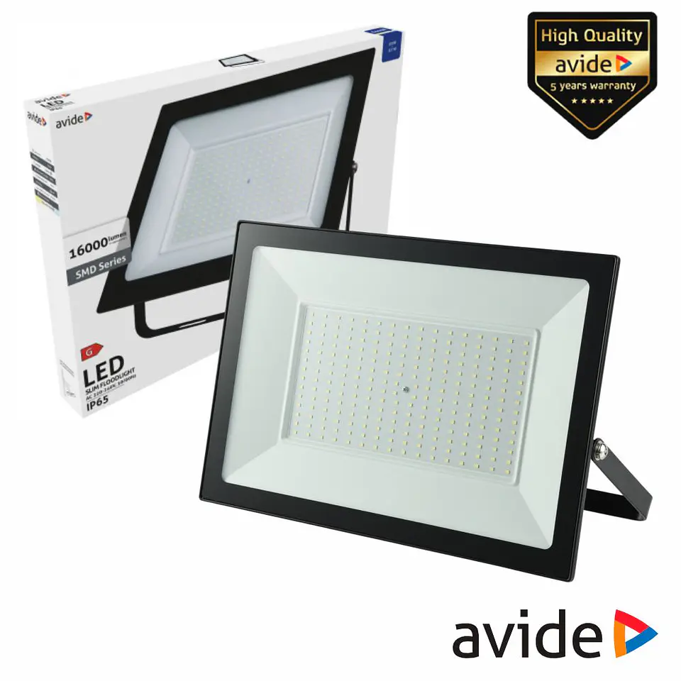 Foco LED 200W 230V 6400K 16000lm Preto IP65 AVIDE 1