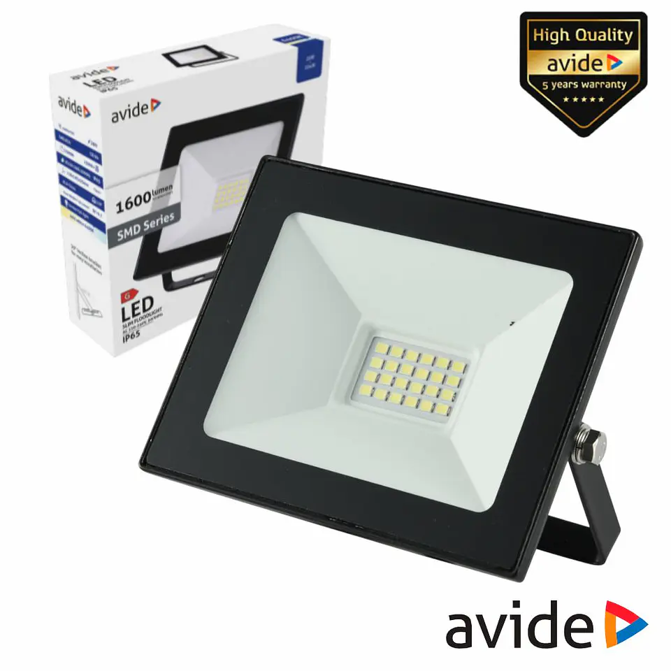 Foco LED 20W 230V 6400K 1600lm Preto AVIDE 1