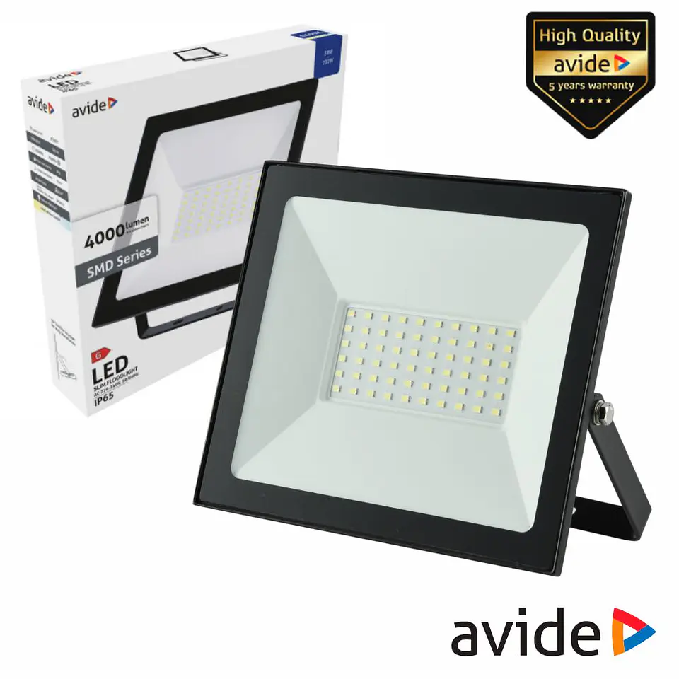 Foco LED 50W 230V 6400K 4000lm Preto Avide 1