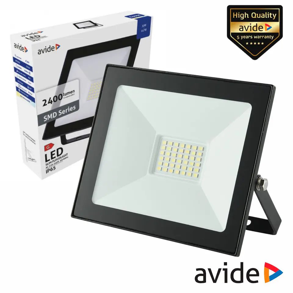 Foco LED 30W 230V 6400K 2400lm Preto Avide 1