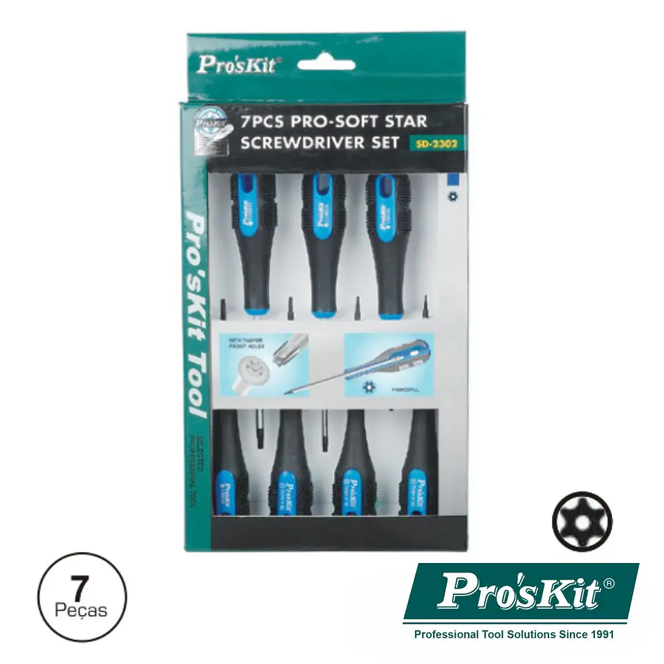 CONJUNTO DE 7 CHAVES TORX COM FURO PROSKIT 1