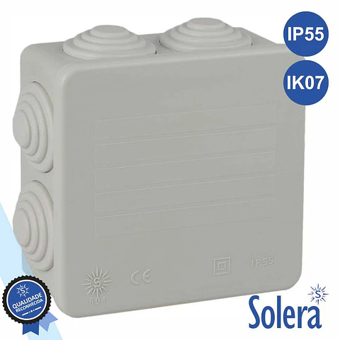 CAIXA DE PASSAGEM ESTANQUE COM 7 CONES 80x80x35MM IP55 SOLERA