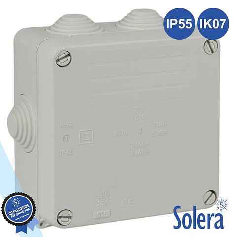 CAIXA DE PASSAGEM ESTANQUE COM 7 CONES 100x100x55MM SOLERA