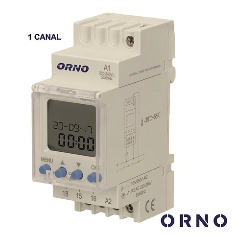 Temporizador Semanal Digital 16A 230V P/ Calha Din ORNO