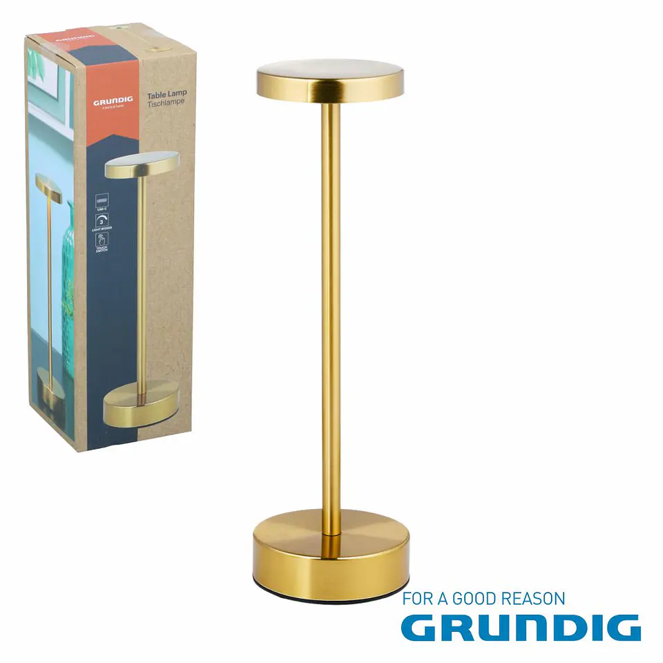 Candeeiro Mesa LED E14 Touch Cabeça Plana Dourada GRUNDIG 1