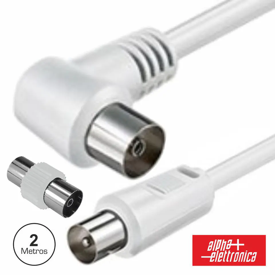 CABO COAXIAL MACHO/FÊMEA BRANCO 2M 90º POLYBAG 1